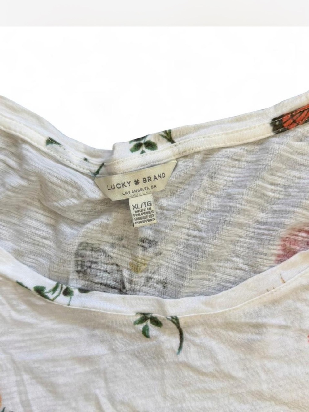 Lucky Brand White Short Sleeve Tee with Floral & Butterfly Print - Picture 2 of 6
